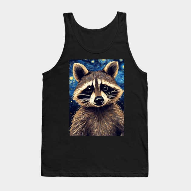 Cute Raccoon Animal Portrait Painting in a Van Gogh Starry Night Art Style Tank Top by Art-Jiyuu